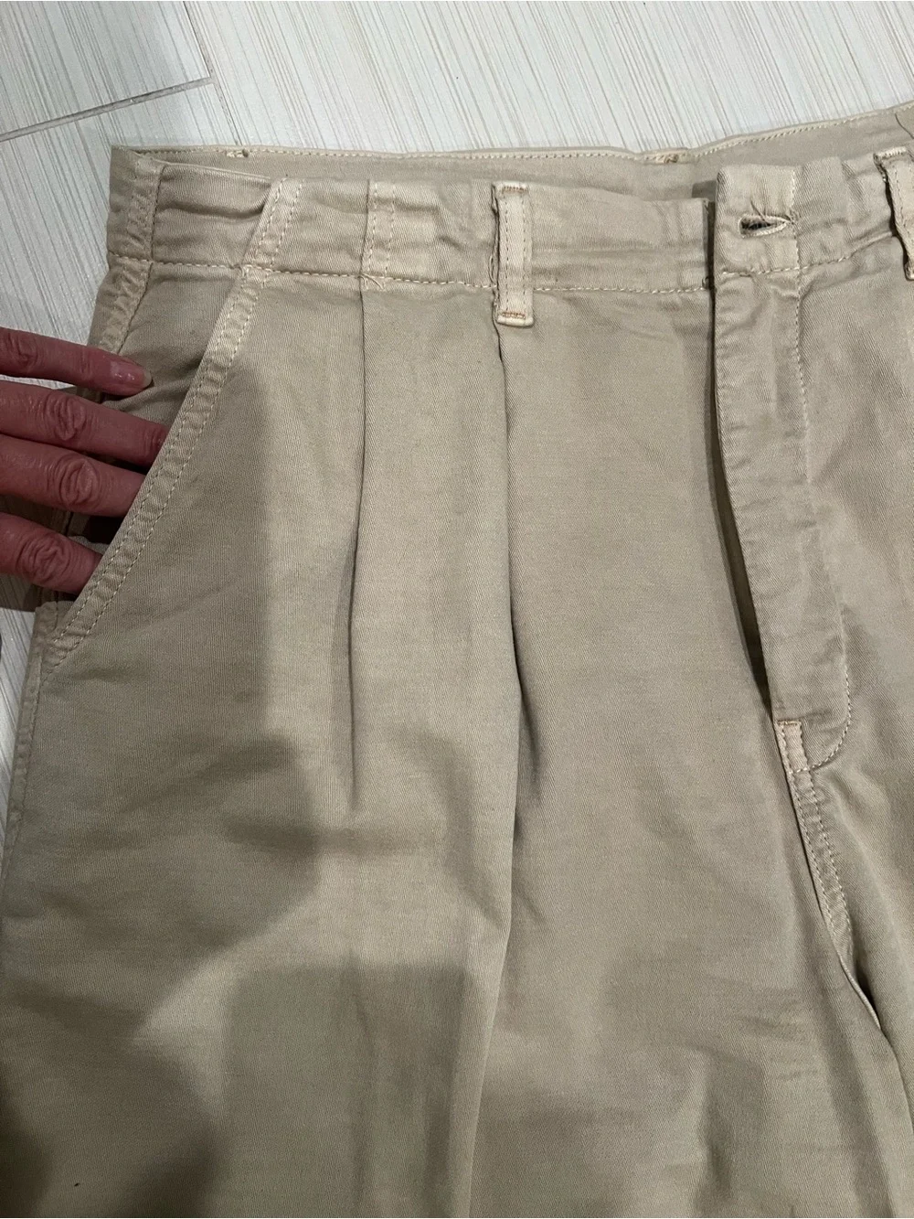 Free People Wide Leg Mid-Rise Pants in Beige